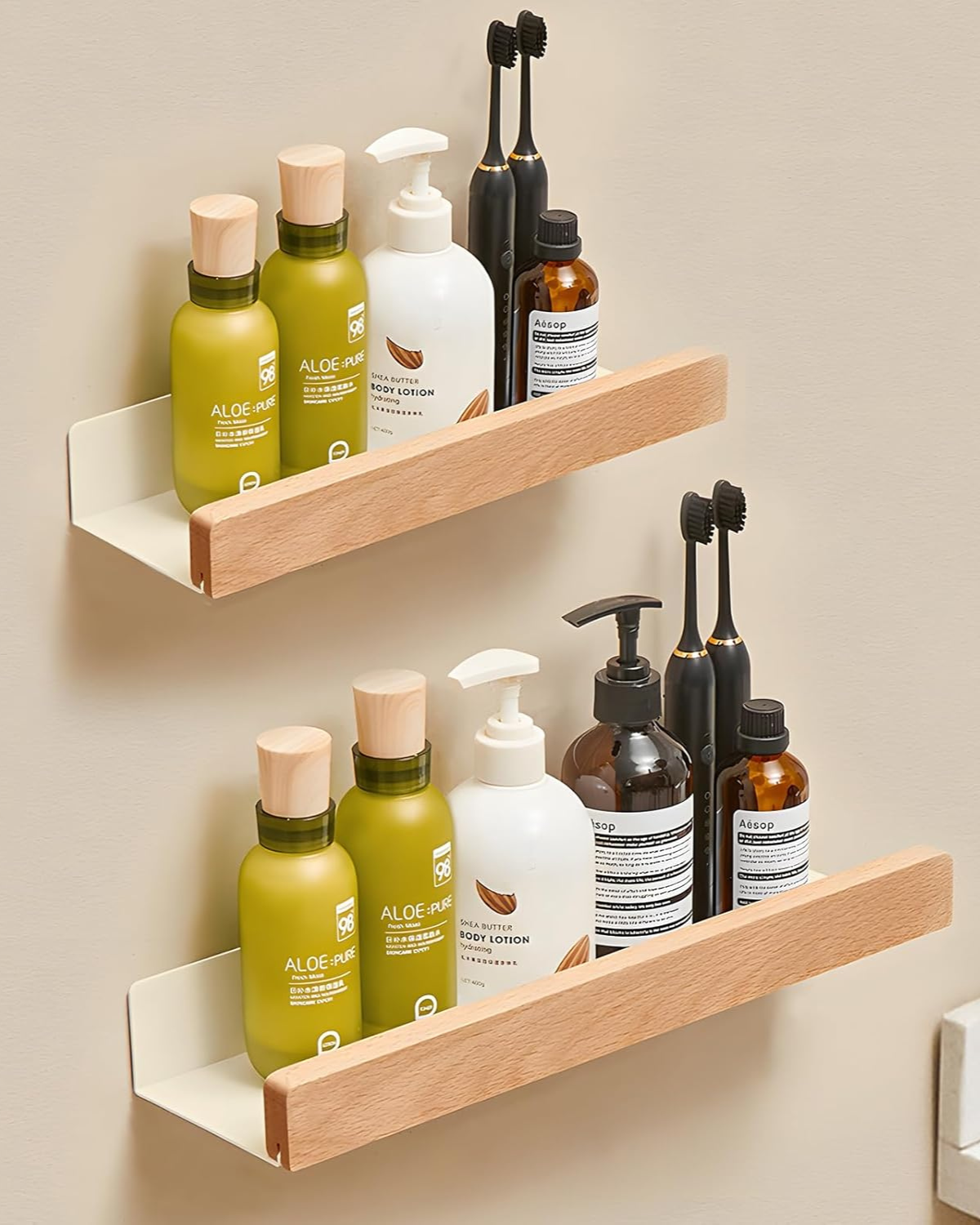 Wandplank Metaal met Houten Voorzijde 20cm 30cm 40cm Scandinavisch Design Badkamer Keuken Woonkamer Opbergen Organizer Matte Afwerking | Sansoti