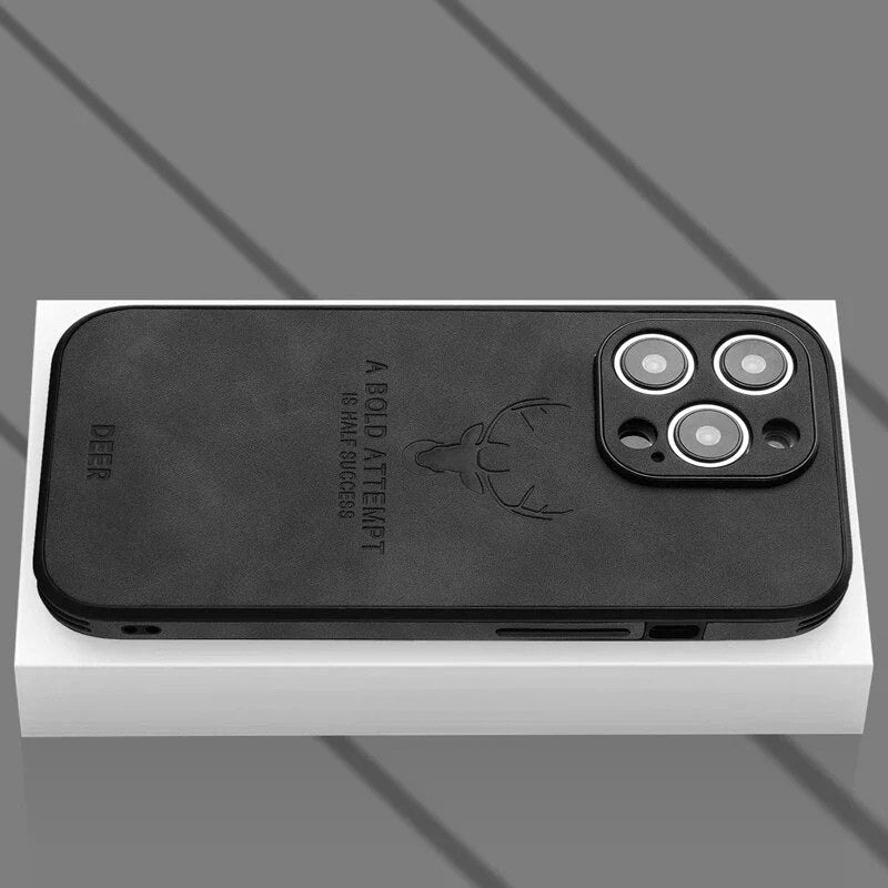 Luxe Wildleren iPhone Hoes Zwart Bruin Donkergroen Lichtblauw Beschermhoes met Shockabsorptie Camerabescherming | Sansoti