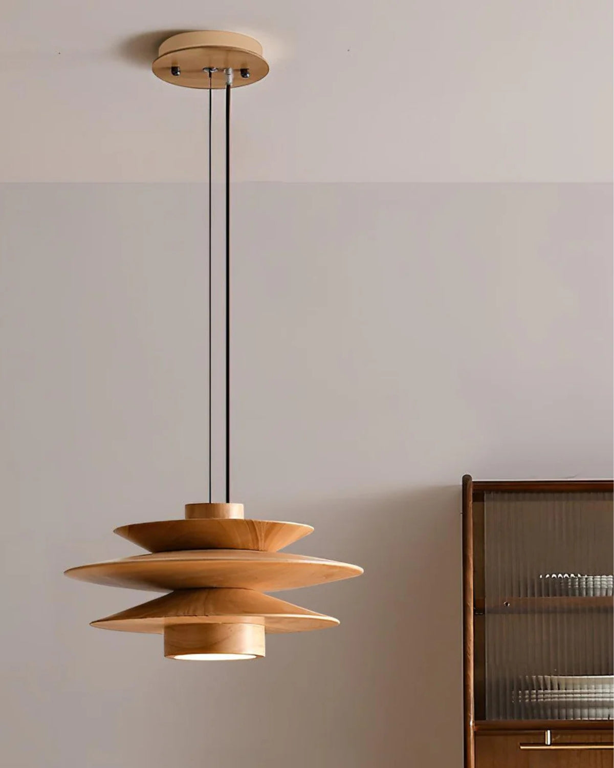 Suspension moderne en noyer avec design superposé – lampe de plafond élégante pour salle à manger et salon avec diffusion de lumière chaleureuse | Restfield