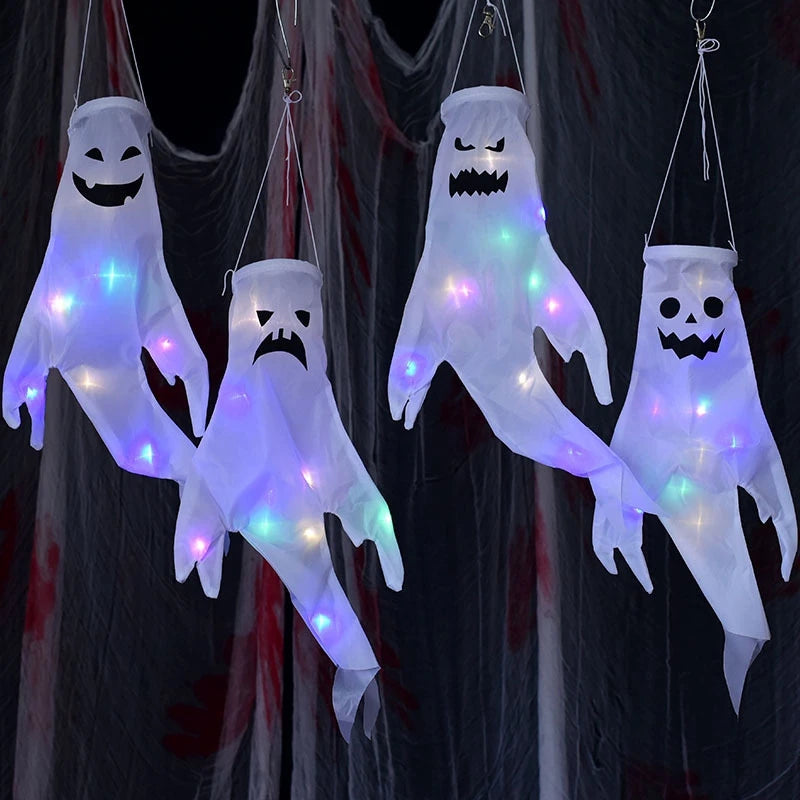 Moulin à vent fantôme lumineux 130cm à LED, décoration d'Halloween suspendue, éclairage extérieur pour jardin, décoration de fête | Sansoti