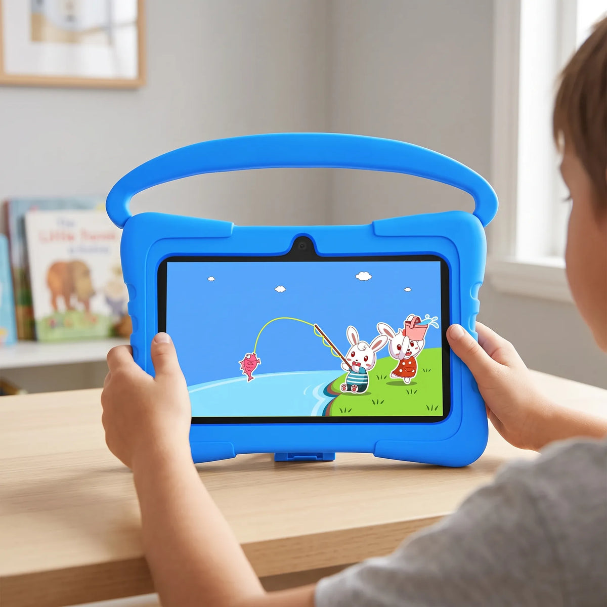 Kindertablet 7 inch mit Griff und Ständer für Bildung Spiele und Lernen Blau Rosa Kinder | Sansoti