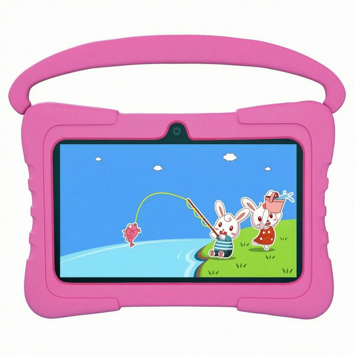 Kindertablet 7 inch mit Griff und Ständer für Bildung Spiele und Lernen Blau Rosa Kinder | Sansoti
