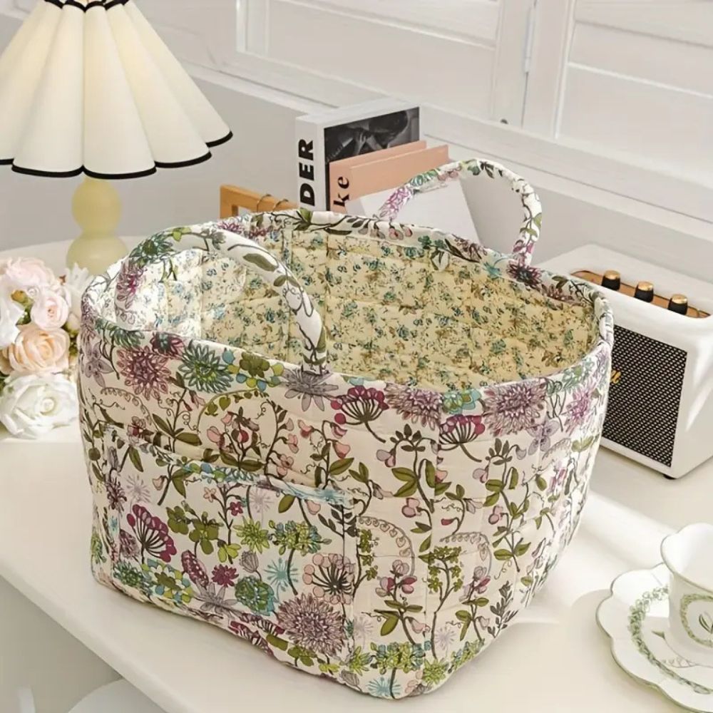 Canvas Opbergmand met Bloemenprint – Praktische Organizer voor Kleine Spullen en Schoenen | Sansoti