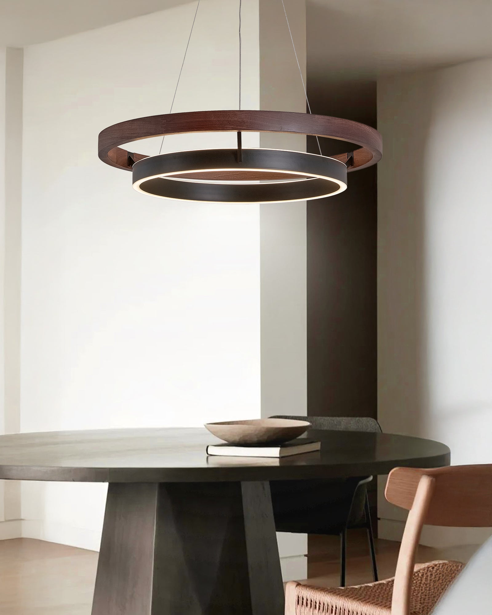 Holz-Ring-Kronleuchter LED Eingebaut Warmweiß Dimmbar Esszimmer Wohnzimmer Deckenlampe Modern Bauernhaus | Restfield