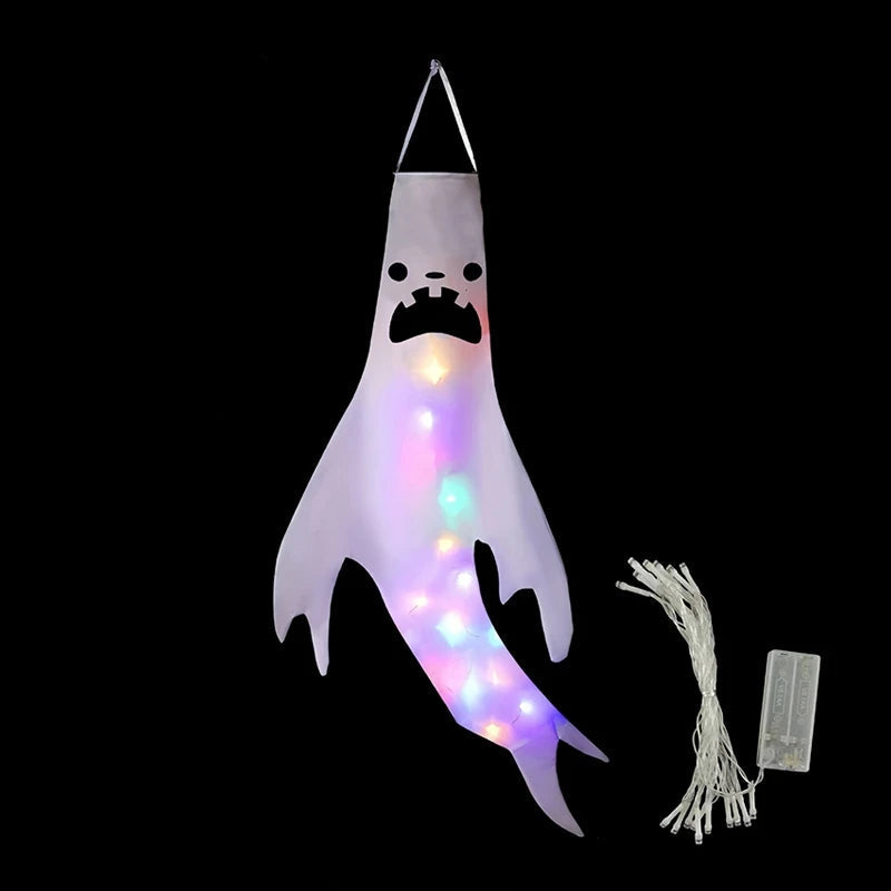 Moulin à vent fantôme lumineux 130cm à LED, décoration d'Halloween suspendue, éclairage extérieur pour jardin, décoration de fête | Sansoti