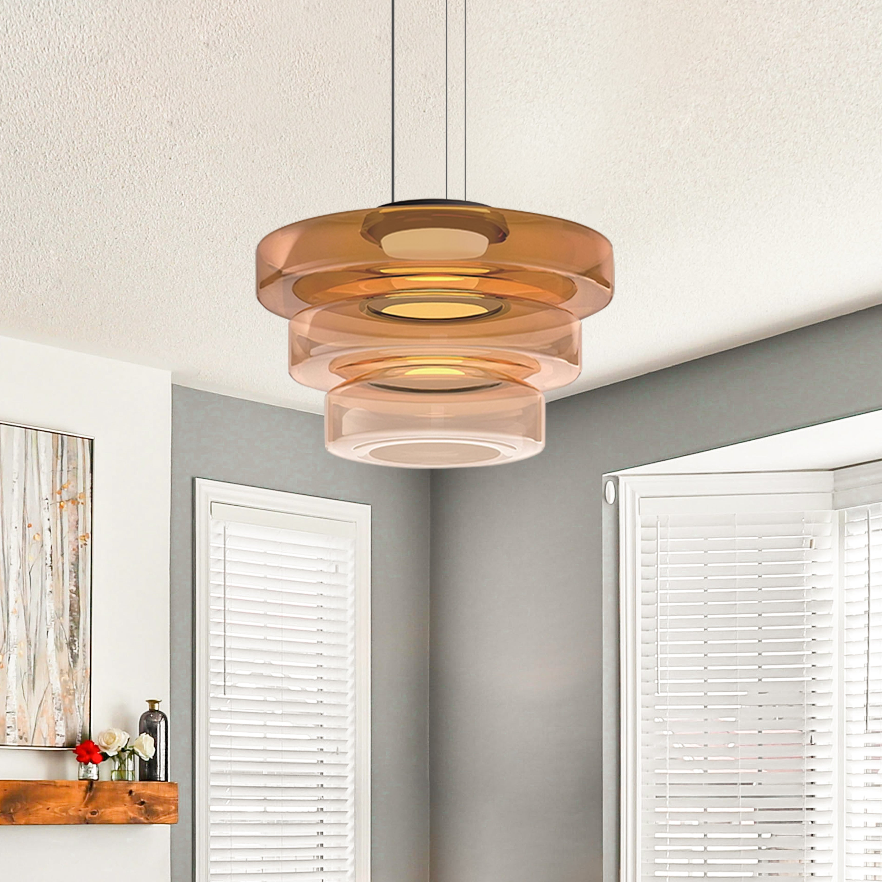 Zenor gelaagde hanglamp glas amber eetkamer woonkamer design verlichting modern gelaagd glaslamp | Sansoti