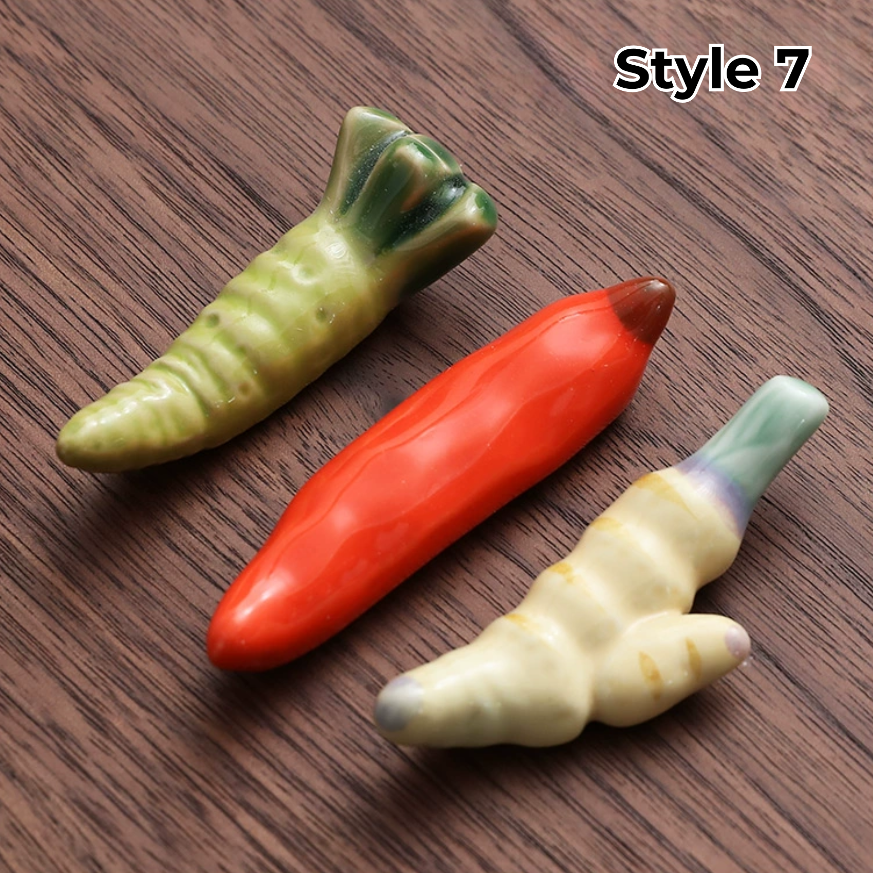 Ceramic Chopstick Rest with Animal and Fruit Motifs – Set of 3 | Sansoti