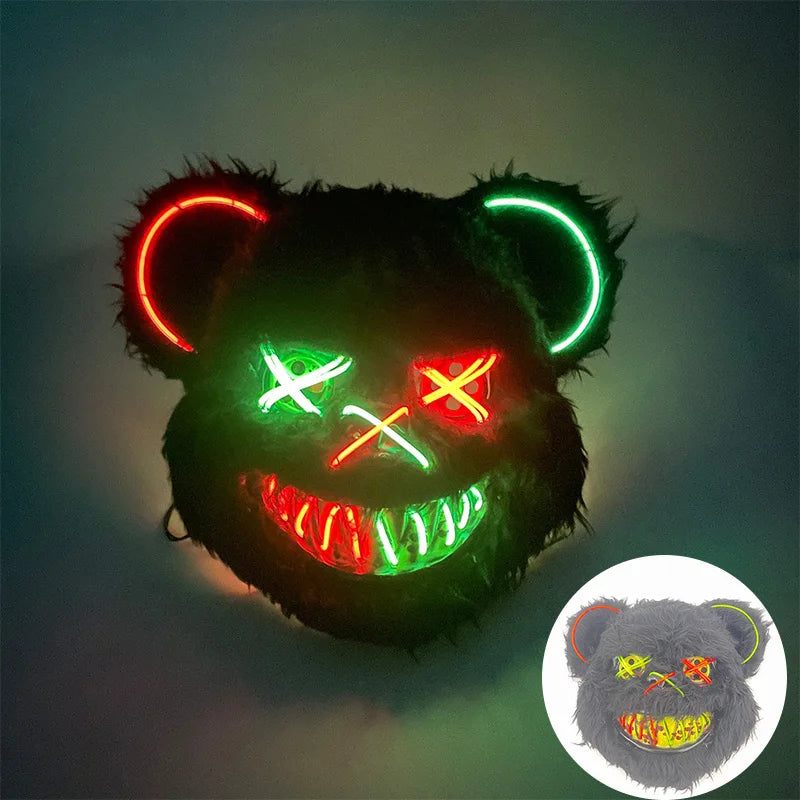 Oplichtend LED Neon Masker Beer Konijn Horror Halloween Griezelfeest Verkleedkostuum Spookhuis Party Decoratie | Sansoti