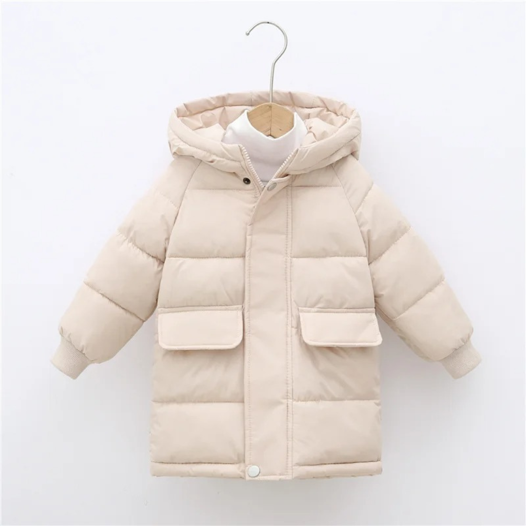 Gefütterte Winterjacke für Kinder - Lange Steppjacke mit Kapuze - Unisex-Pufferjacke 3-12 Jahre Warm | Sansoti
