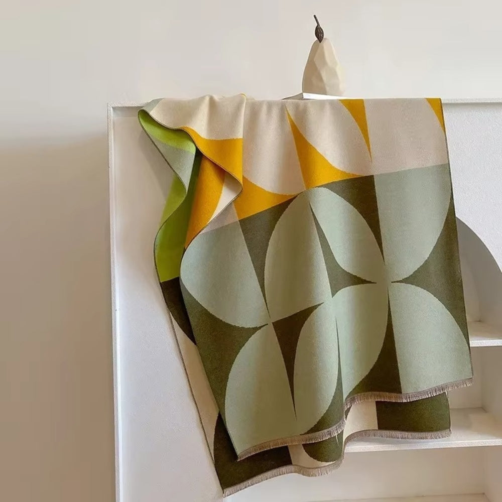 Omkeerbare Sjaal met Geometrisch Blokdesign Warm Zachte Microvezel Poncho voor Herfst en Winter | Sansoti