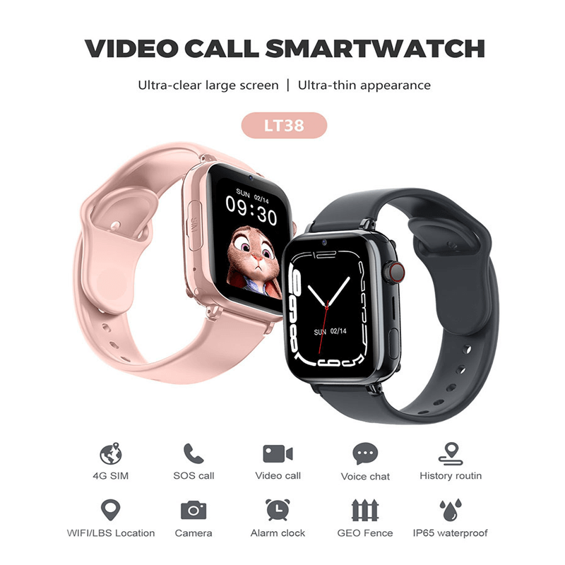 Slimme Kinderhorloge met 4G Videobellen en GPS-Tracking Roze Zwart Wit | Sansoti