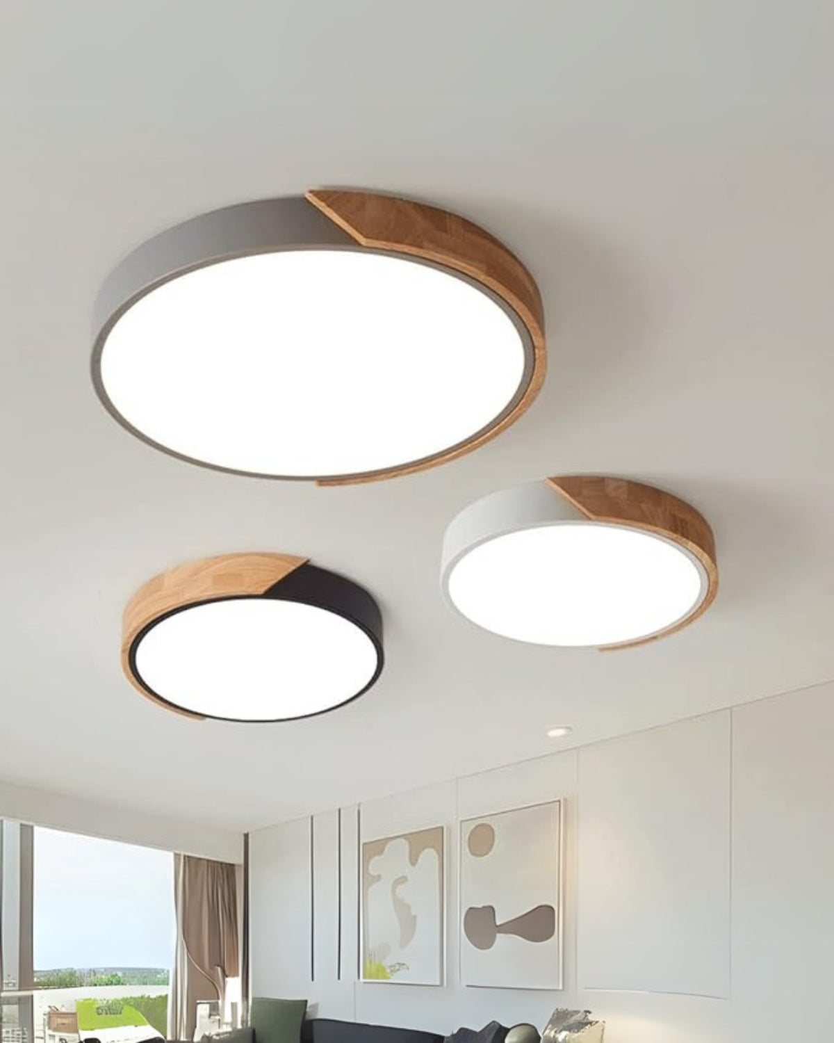 Moderne runde Deckenleuchte mit Holz-Akzent und LED-Beleuchtung – minimalistische Designlampe in 23 30 40 50 und 60 cm | Restfield
