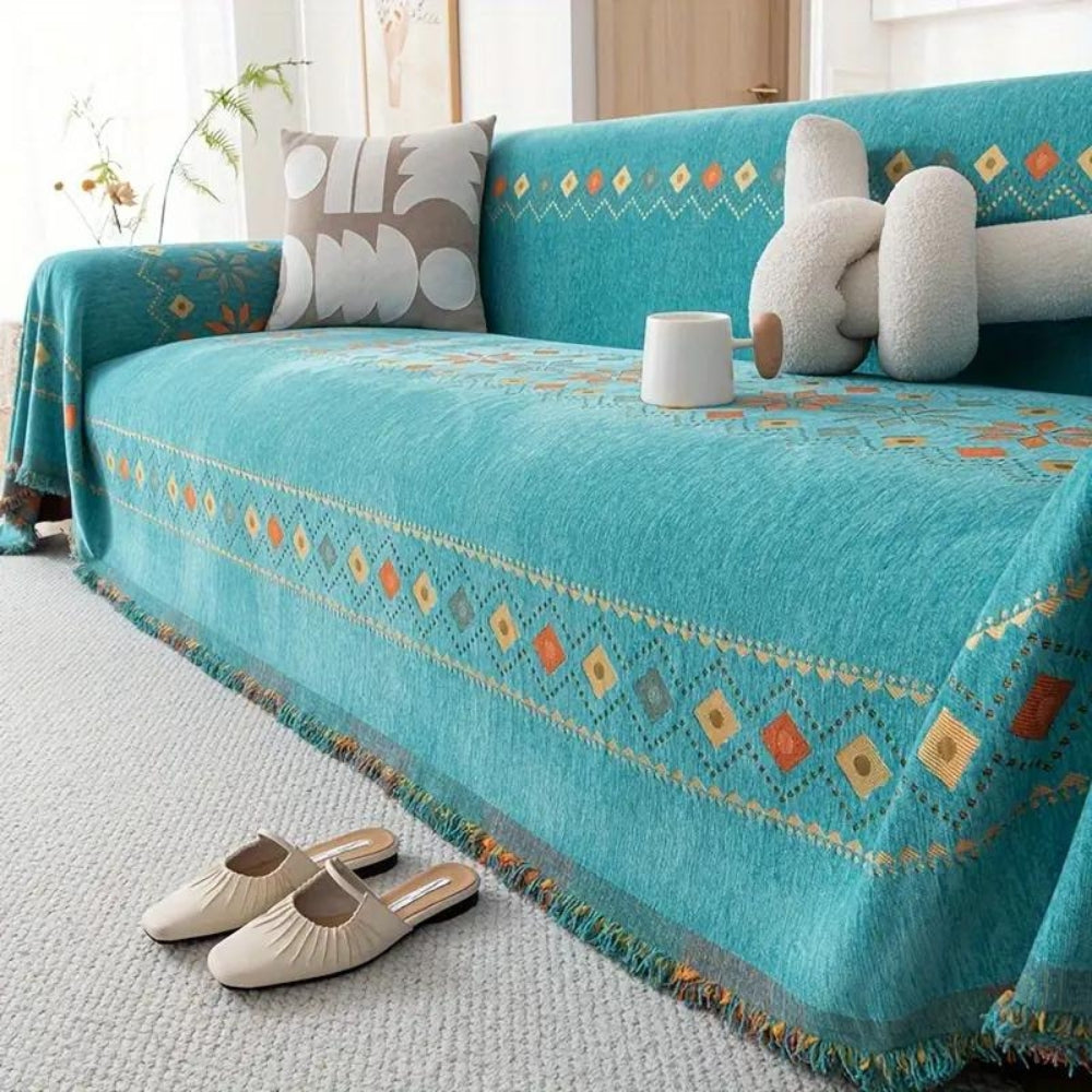Bohemian bankhoes met anti-slip onderkant – stijlvolle meubelbescherming met kwastdetails | Sansoti