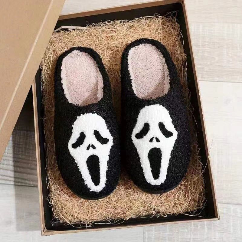 Halloween-Hausschuhe mit Kürbis- oder Geistermotiv, rutschfester Sohle, warmem Plüsch, bequem, unisex, Größe 37-44 | Sansoti