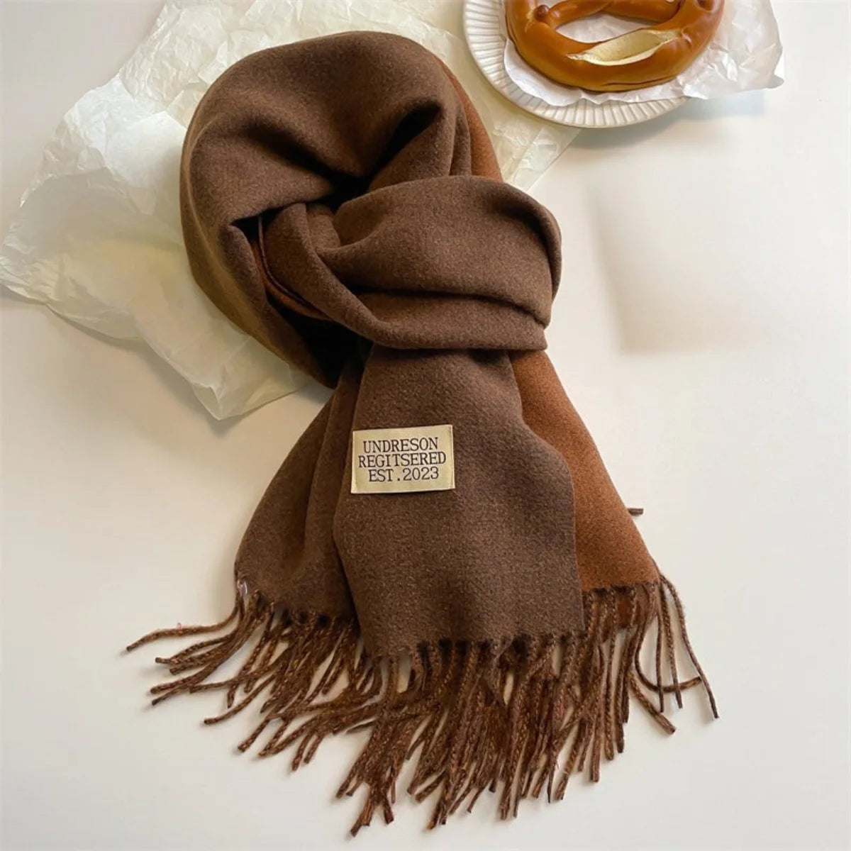 Étole réversible en laine pashmina à franges pour femme, écharpe d’hiver chaude, châle doux et élégant | Sansoti