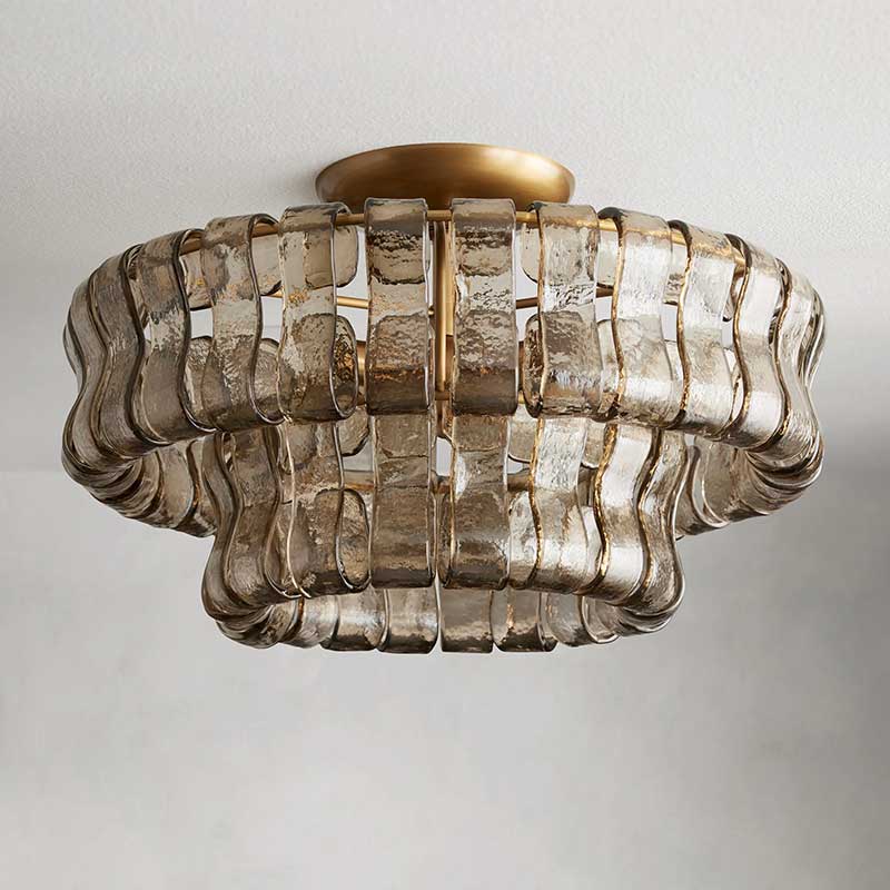 Plafondlamp Glas Textuur Ø46cm Messing Brons 3 Lichtpunten Woonkamer Slaapkamer Eetkamer Modern Design Verlichting | Sansoti