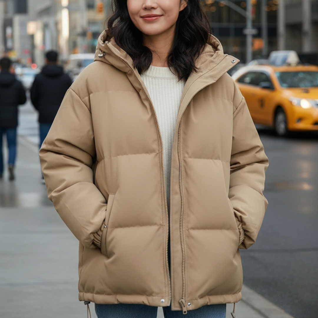 Quilted Women's Jacket, Water-Repellent, Lightweight Polyester, with Hood and Zipper, Winter Outdoor, Black Pink Purple White | Sansoti