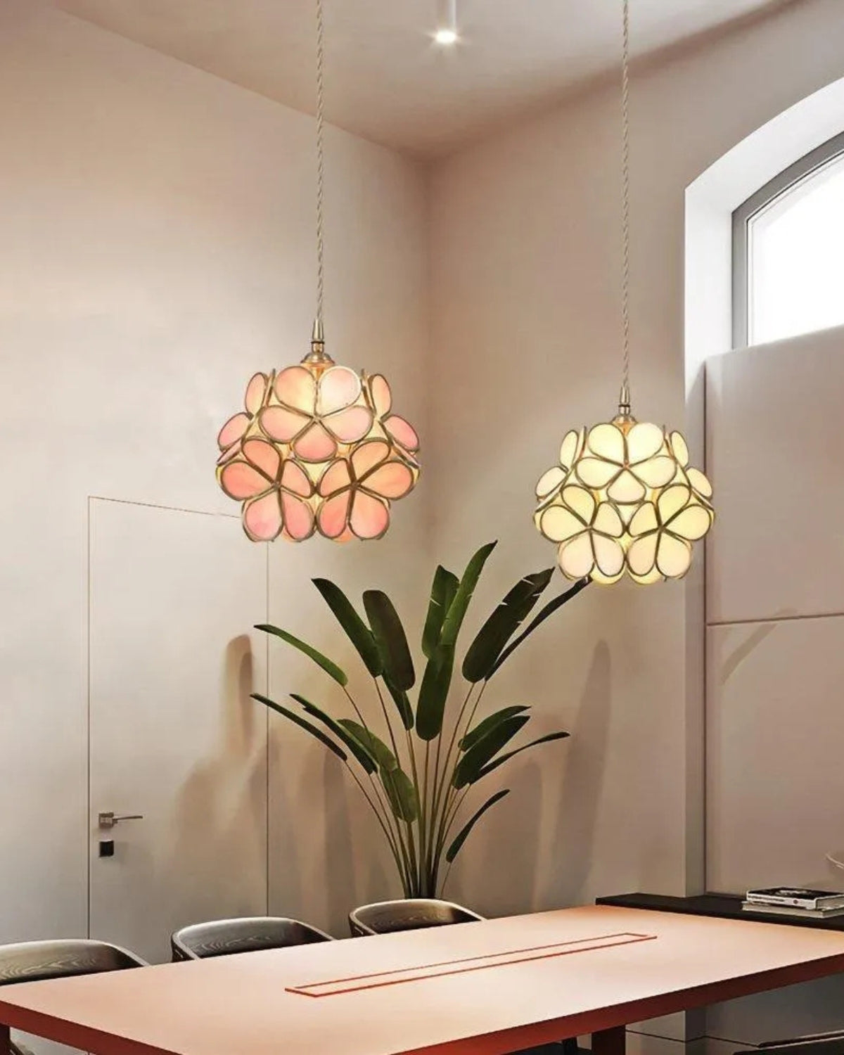 Handgemaakte Hanglamp met Acryl Bloem en IJzeren Frame Transparant Roze Blauw Beige voor Eetkamer Woonkamer Slaapkamer | Sansoti