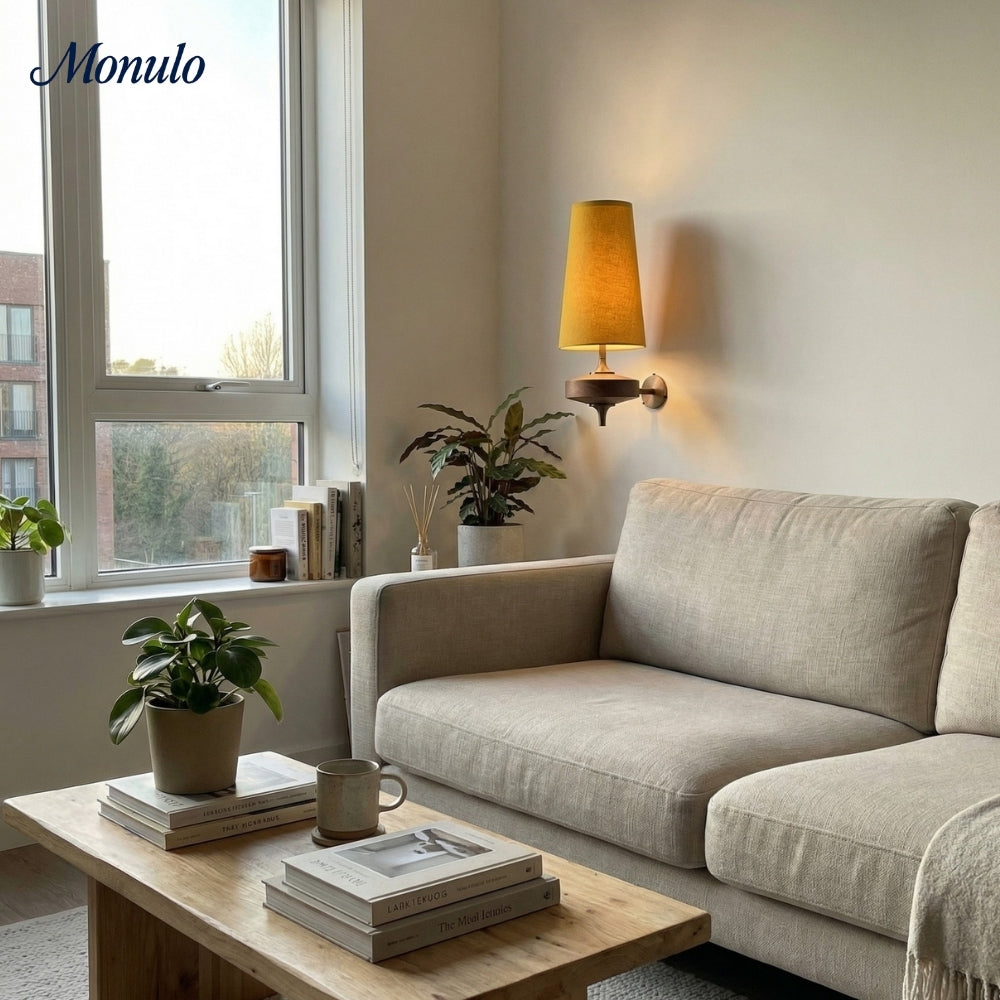 Retro Wandlamp met Stoffen Kap – Vintage Verlichting voor Slaapkamer | Sansoti