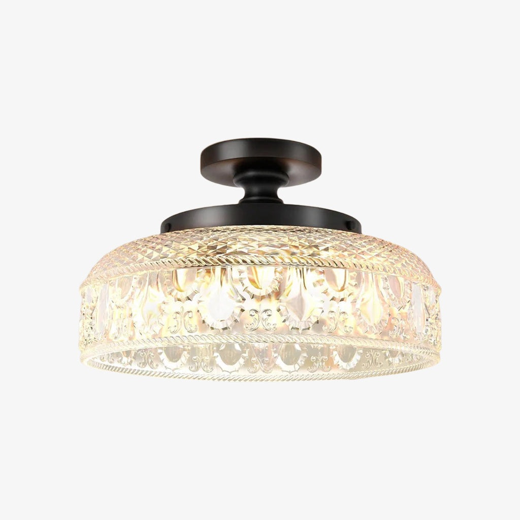 Geribbelde Glazen Plafondlamp met Metalen Armatuur – Minimalistische Verlichting voor Slaapkamer en Gang | Sansoti