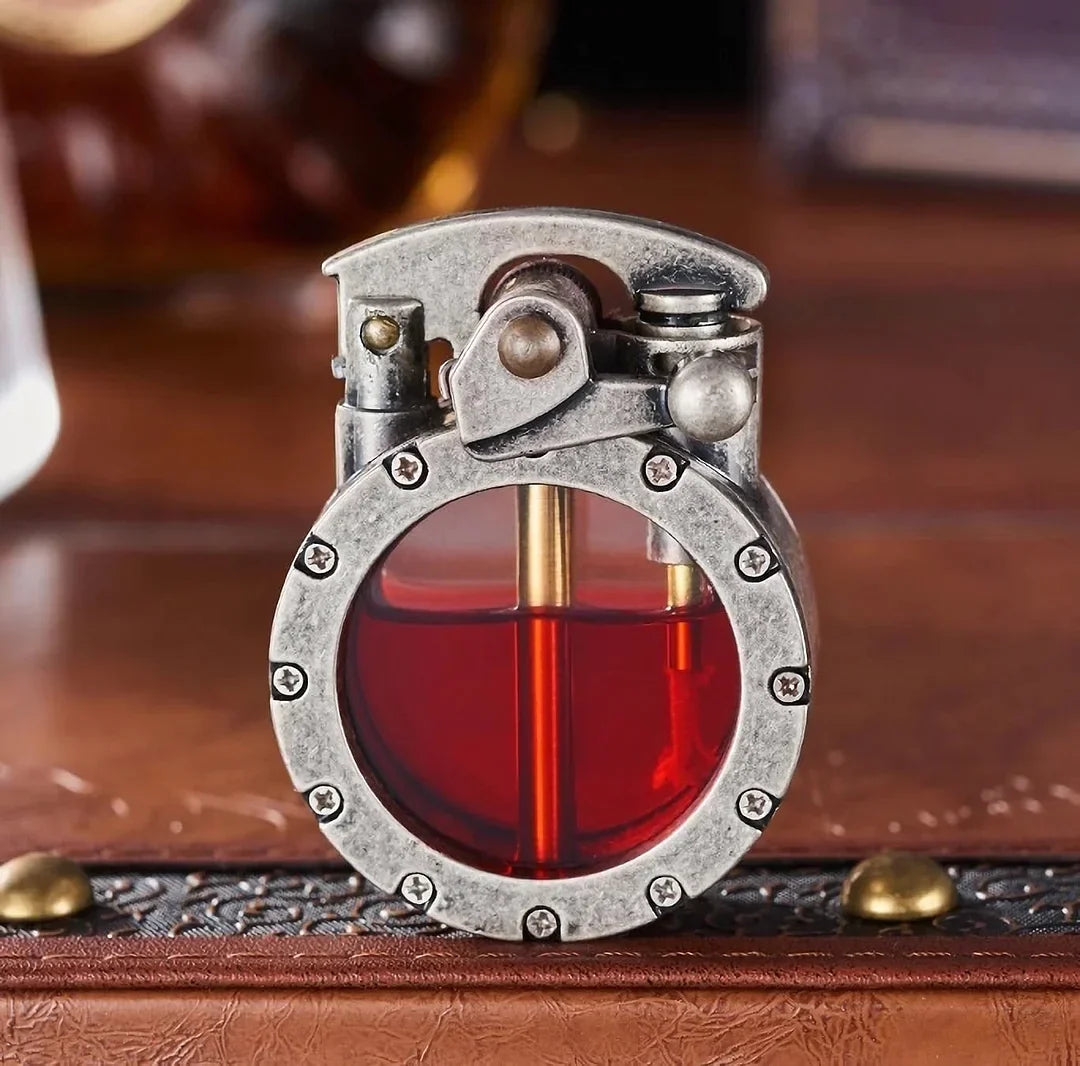 Retro Lighter with Transparent Tank & Toggle Switch | Refillable Gasoline Design, Classic Vintage Gift | Sansoti