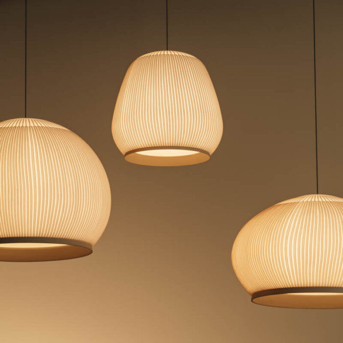 Japandi Hanglamp 3D Lycra 45 cm Beige Eettafel Woonkamer Dimbare LED Hanglamp Scandinavische Verlichting Interieur | Sansoti