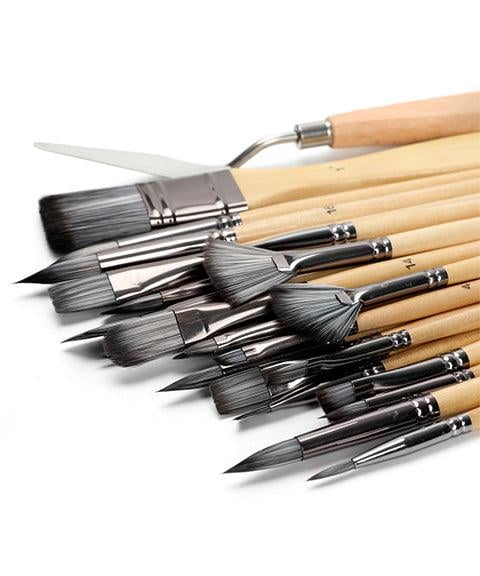 Pinselset 24-teilig mit Palettenmesser Nylonpinsel für Acryl-, Aquarell- und Ölfarben Hobby Kreatives Malen | Sansoti