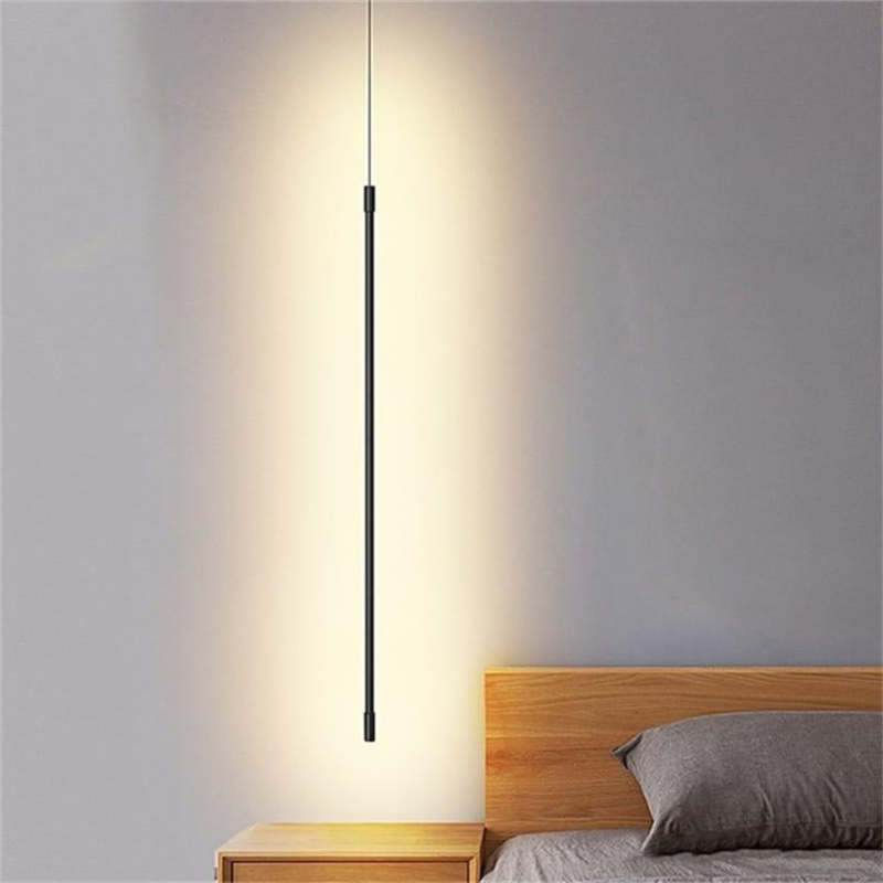 Minimalistische Hängeleuchte aus schwarzem Metall und Acryl mit LED-Leiste für Schlafzimmer und Wohnzimmer, moderne Beleuchtung | Sansoti