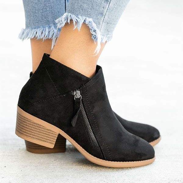 Damenstiefeletten mit Seitenreißverschluss – bequemes Leder – moderater niedriger Absatz – vielseitige und stilvolle Schuhe | Sansoti