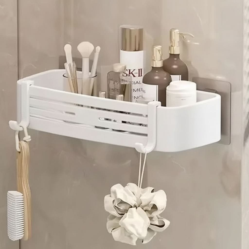 Zelfklevend Aluminium Wandrek Badkamer Organizer Zonder Boren Roestvrij Opbergplank Douche Handdoekhouder | Sansoti