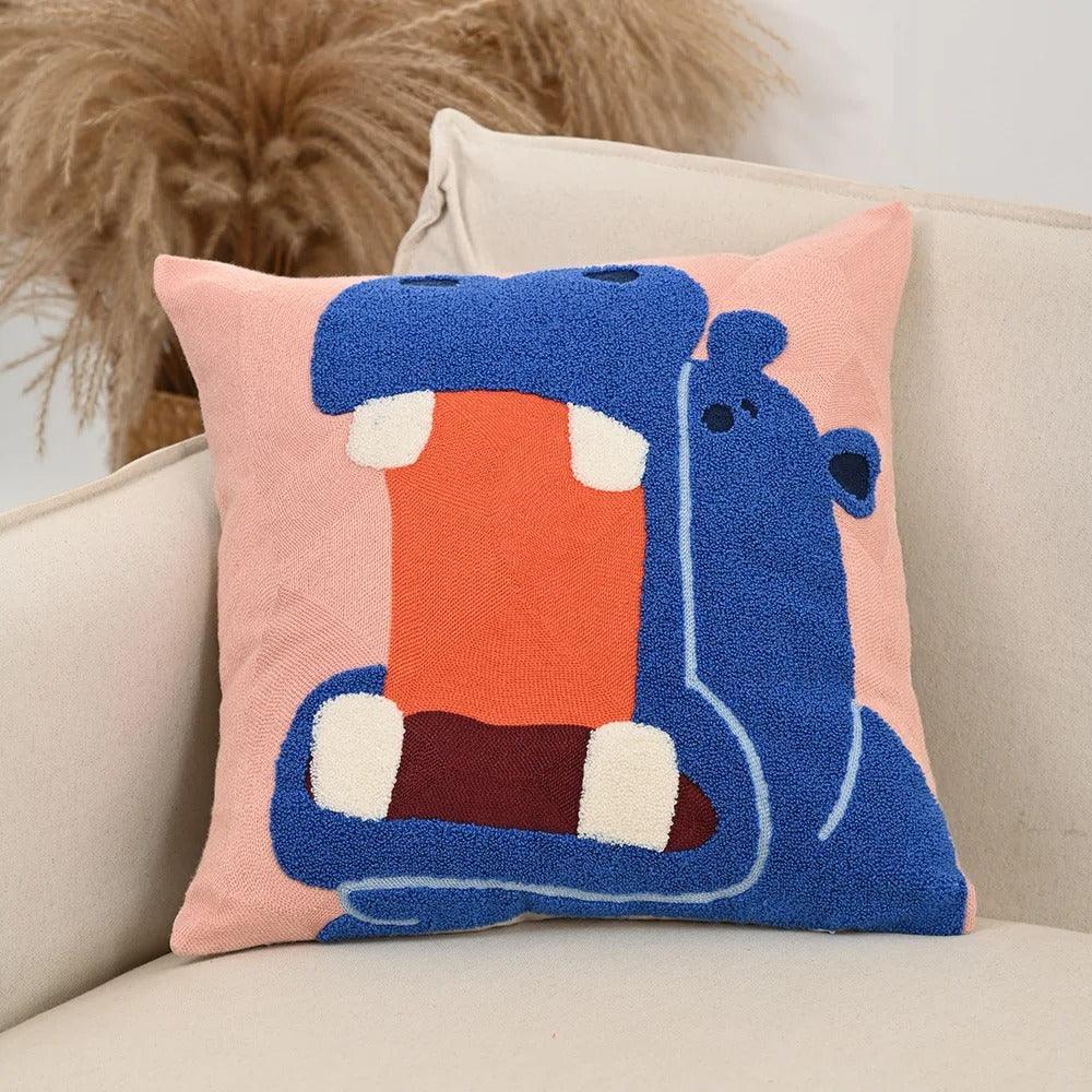 Housse de Coussin Broderie Animaux Scandinave 45x45 Polyester Coton | Restfield