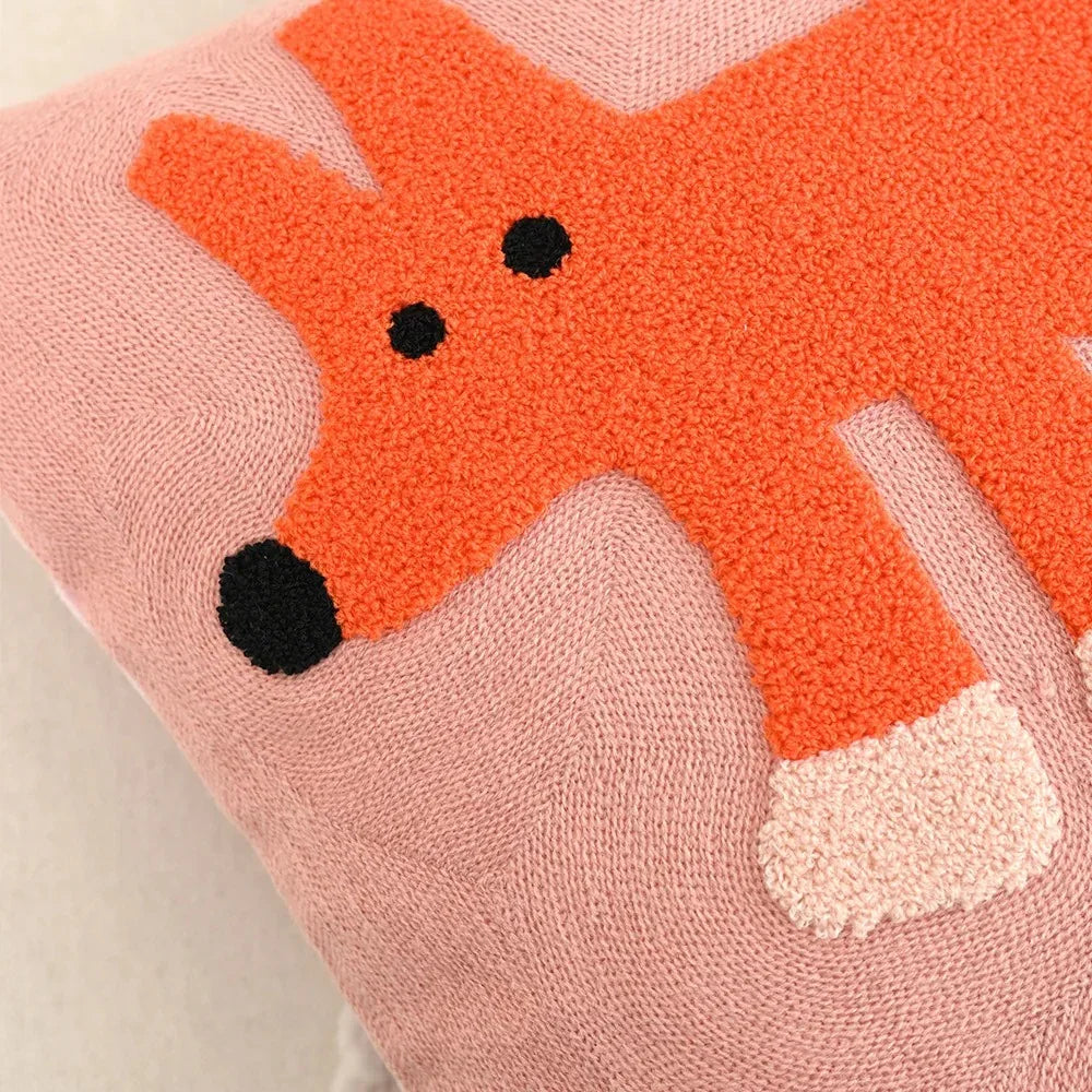 Housse de Coussin Broderie Animaux Scandinave 45x45 Polyester Coton | Restfield