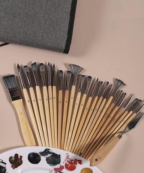 Pinselset 24-teilig mit Palettenmesser Nylonpinsel für Acryl-, Aquarell- und Ölfarben Hobby Kreatives Malen | Sansoti