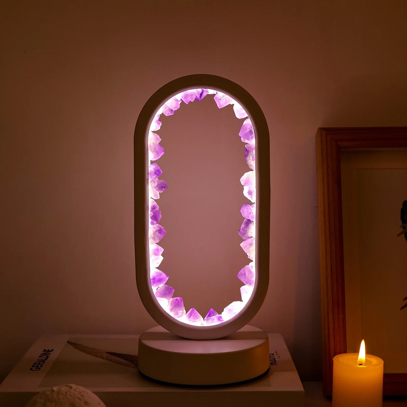 Tafellamp Amethist Handgemaakt Natuurkristal LED E14 Paars Roze Sfeer Slaapkamer Meditatie Yoga Rustgevend Decoratie Innerlijke Rust | Sansoti