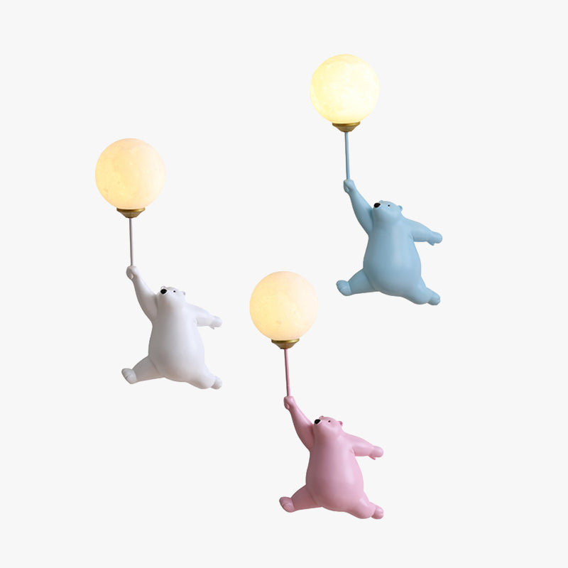 Wandleuchte in Bärenform mit LED-Ballon aus Acryl in Weiß, Blau und Rosa für Kinderzimmer, Schlafzimmer und Babyzimmer, Leselampe | Sansoti