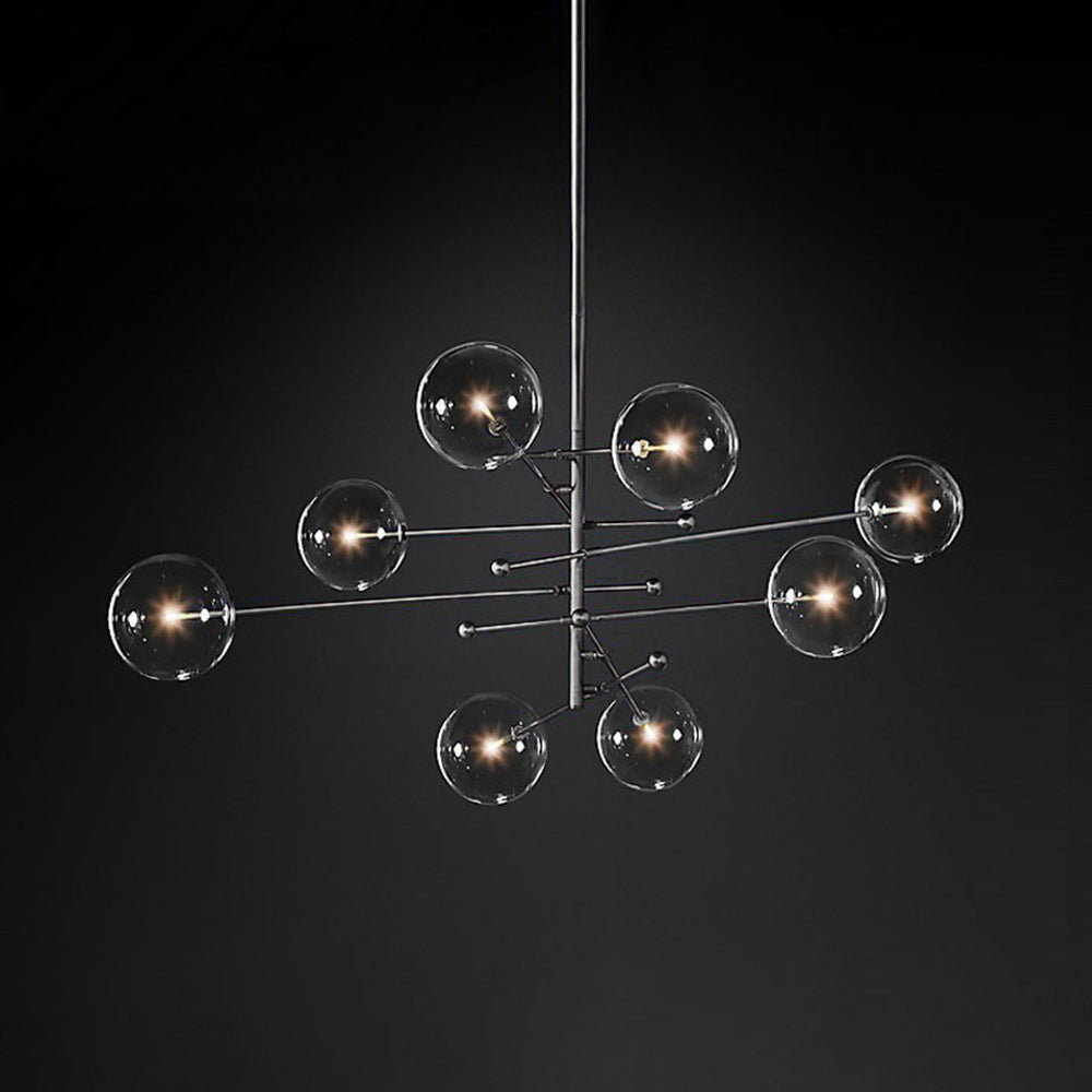 Goldfarbene Hängeleuchte mit Glaskugelschirmen, LED, 6 oder 8 Leuchtpunkte, Metall, modernes Design, Esszimmer, Wohnzimmer | Sansoti