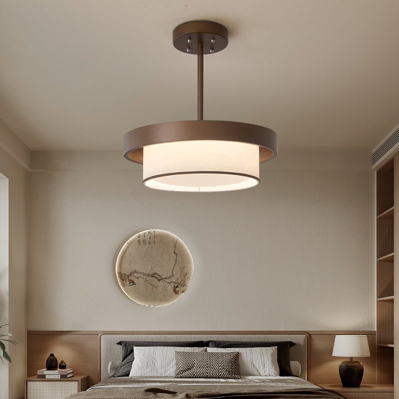 Gelaagde Hanglamp met Stoffen Ringen Brons Wit LED voor Eetkamer Entree Hoog Plafond Modern Scandinavisch | Sansoti