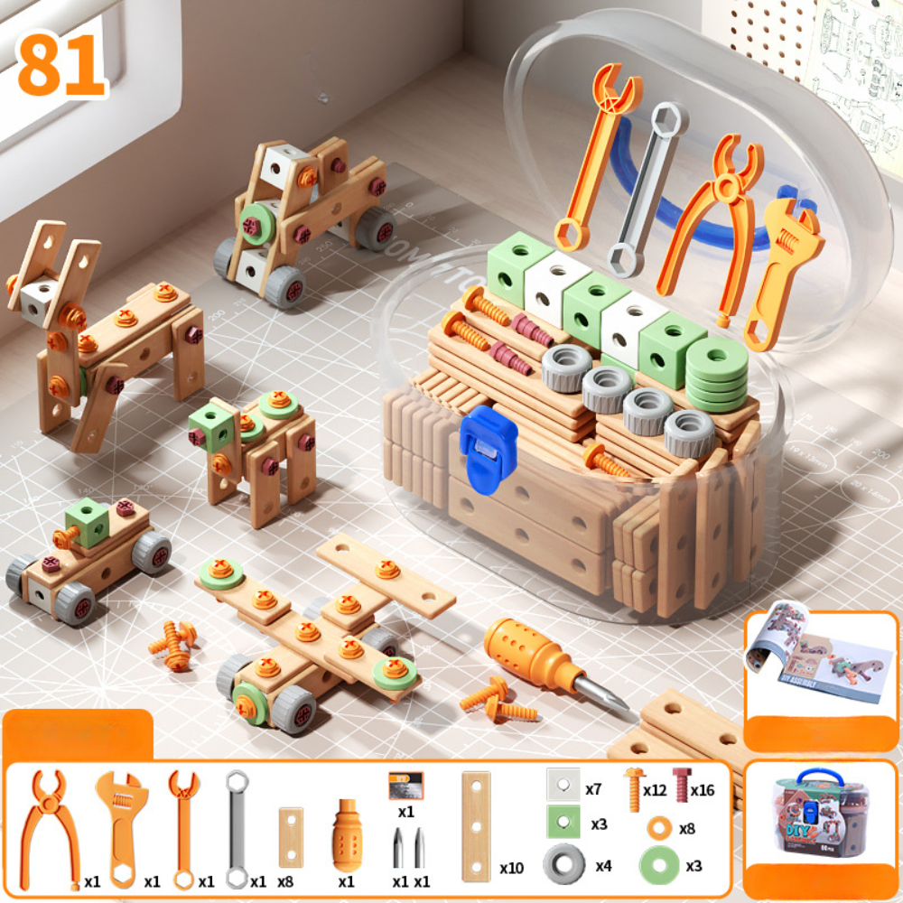 Houten Speelgoed Gereedschapsset voor Kinderen Constructieset met Koffer & Accessoires | Sansoti