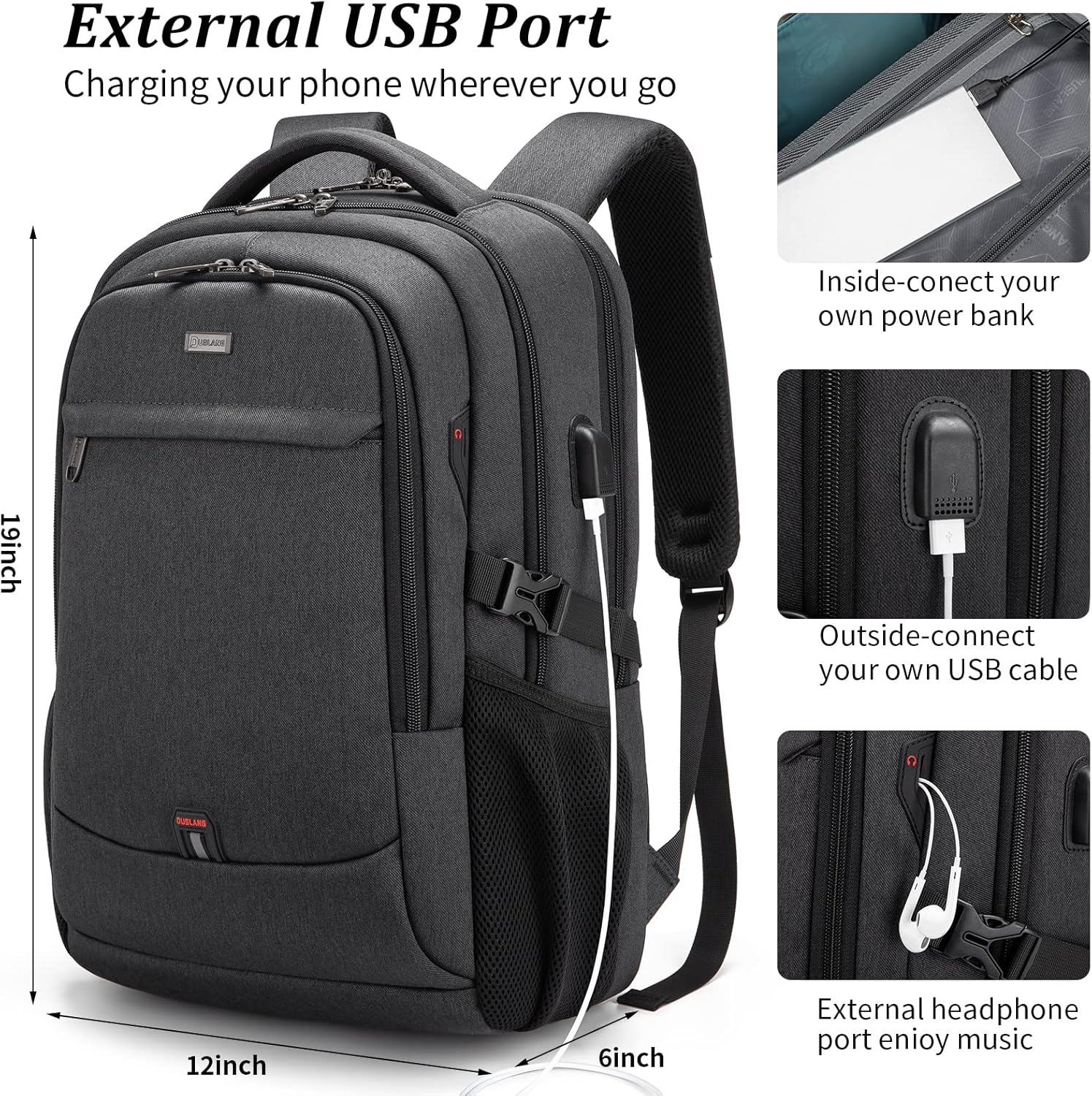 Waterdichte Laptoprugzak met USB-Oplaadpoort en Georganiseerde Vakken voor Dagelijks Werk en Reizen 33-43cm | Sansoti