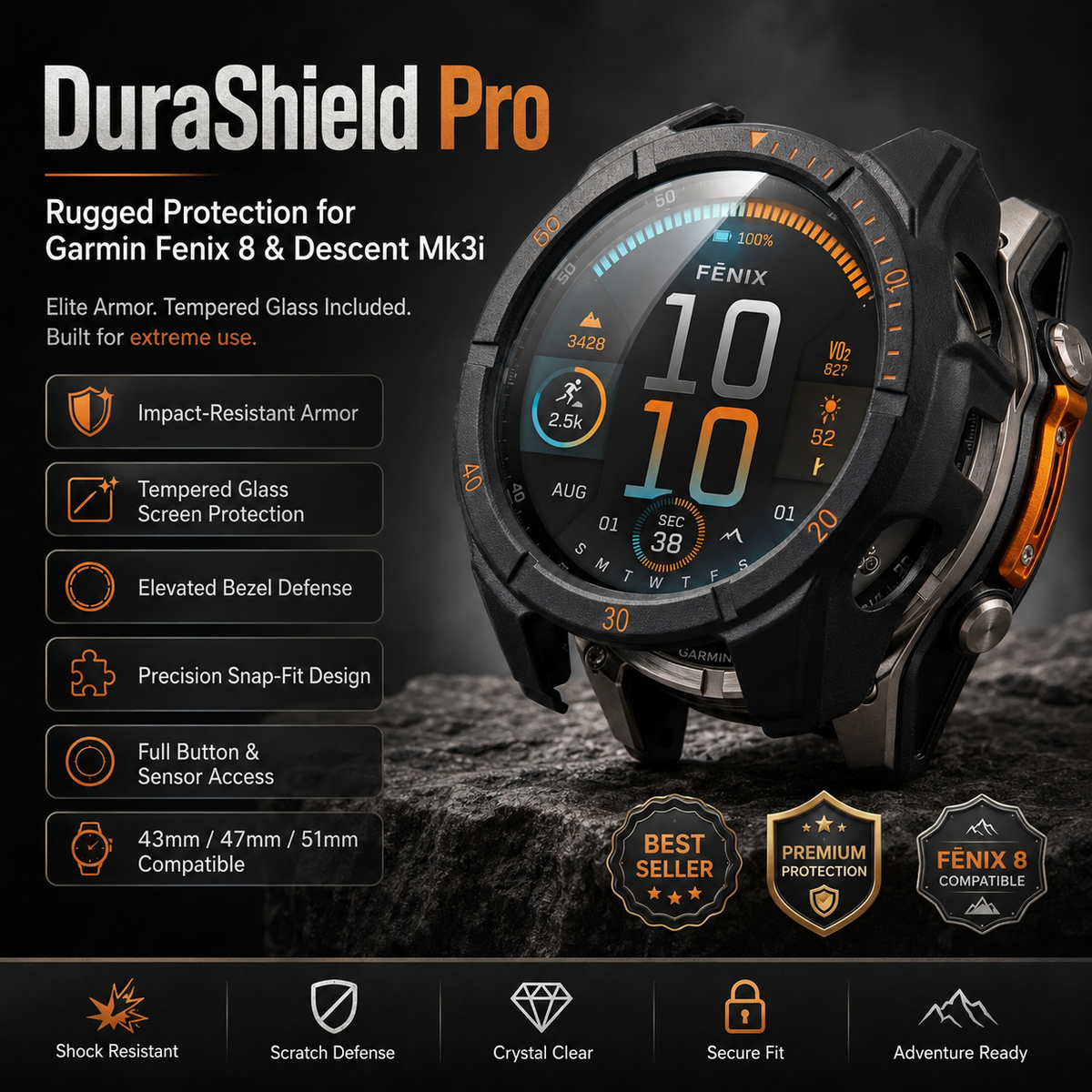 Protective Case for Smartwatch with Tempered Glass Screen Protection 51mm 47mm 43mm Black Transparent Watch | Sansoti