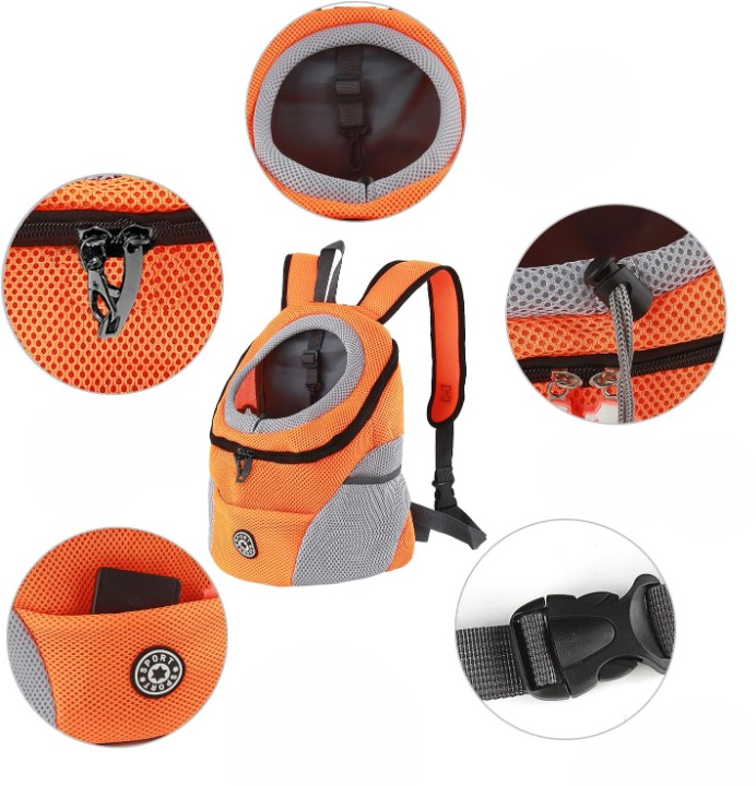 Hondenrugzak Nylon Mesh S M L tot 10kg 50cm Ergonomisch Heupband Veiligheidshaak Wandelen Stad Openbaar Vervoer Roze Oranje Groen Blauw Zwart | Sansoti