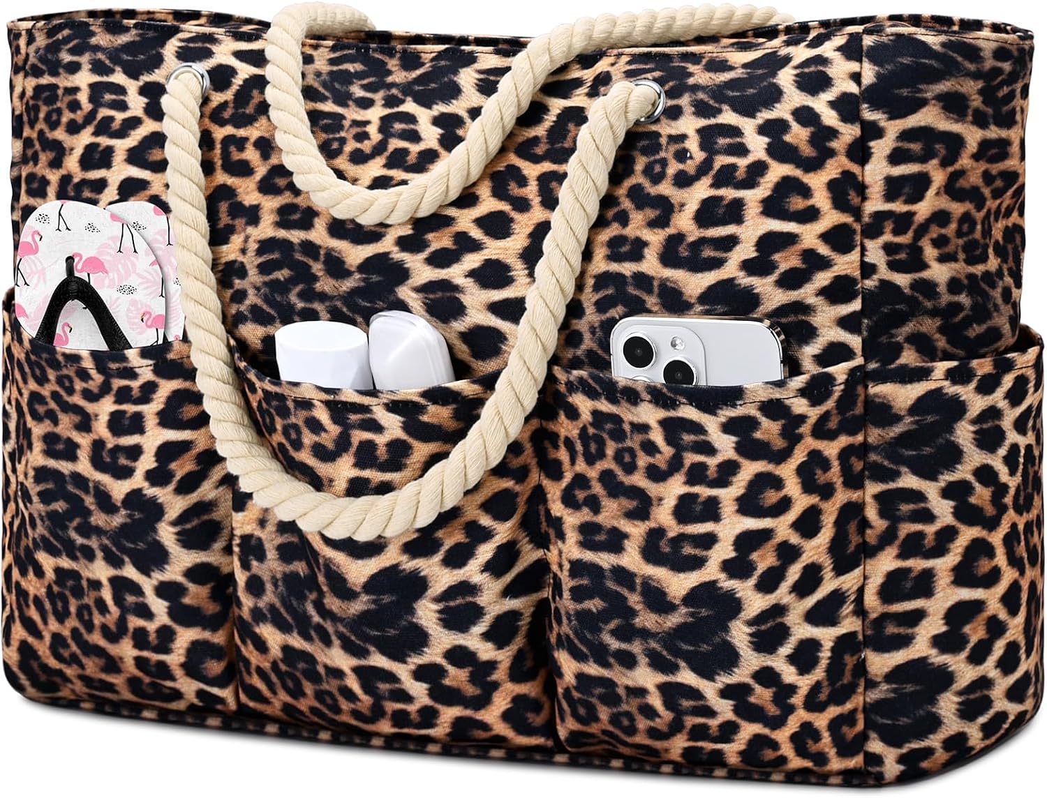 Strandtas XXL Canvas met Rits Waterdicht 7 Vakken Zandvrij Zwembadtas Reistas Shopper Schoudertas voor Vakantie | Sansoti