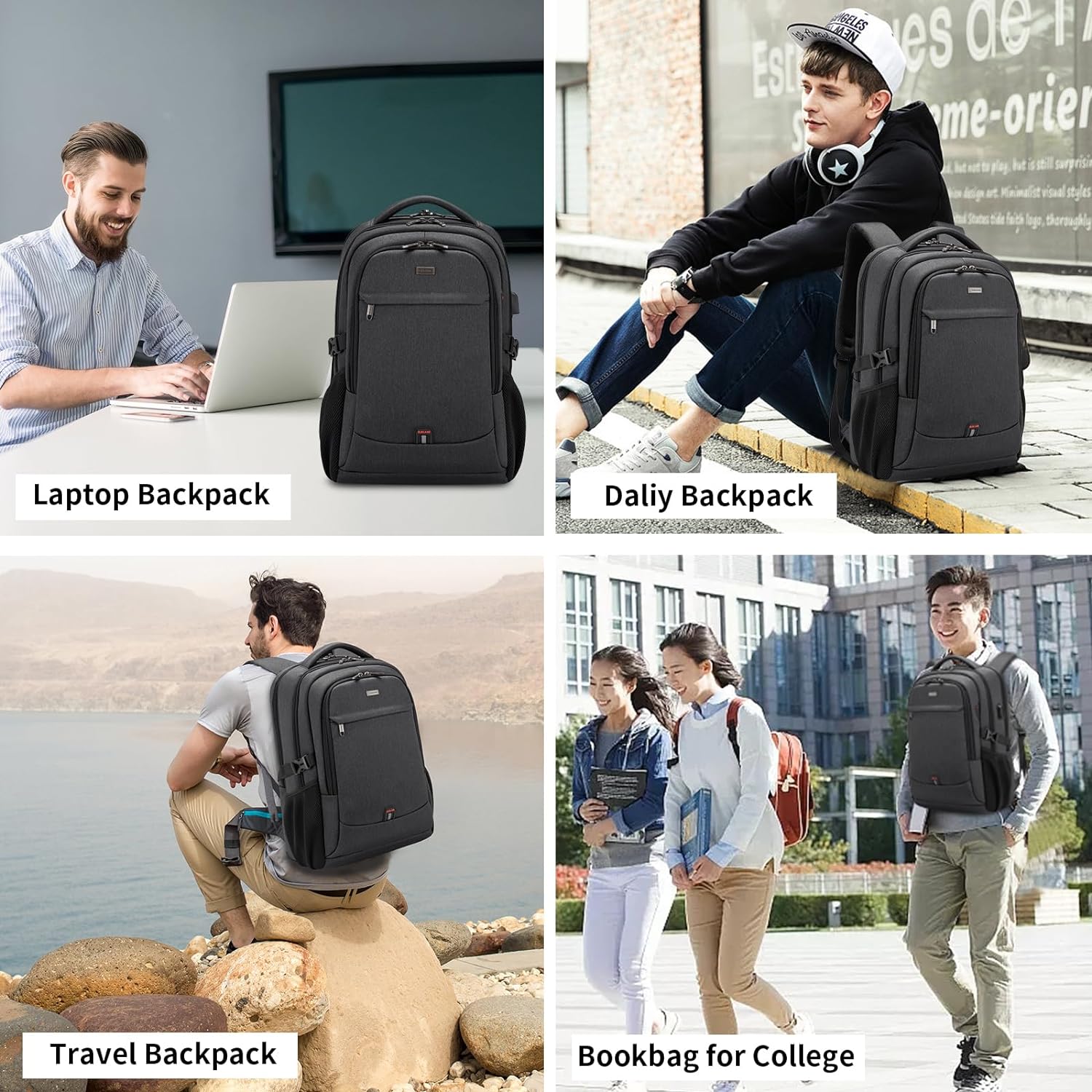Waterdichte Laptoprugzak met USB-Oplaadpoort en Georganiseerde Vakken voor Dagelijks Werk en Reizen 33-43cm | Sansoti