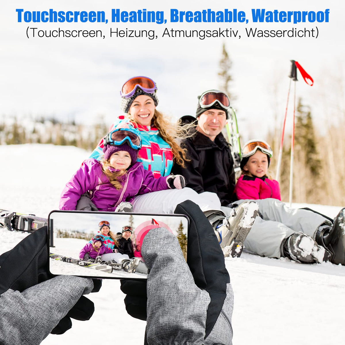 Verwarmde Handschoenen met Touchscreen Functie 3 Warmtestanden Waterdicht voor Wintersport Skiën Snowboarden | Sansoti
