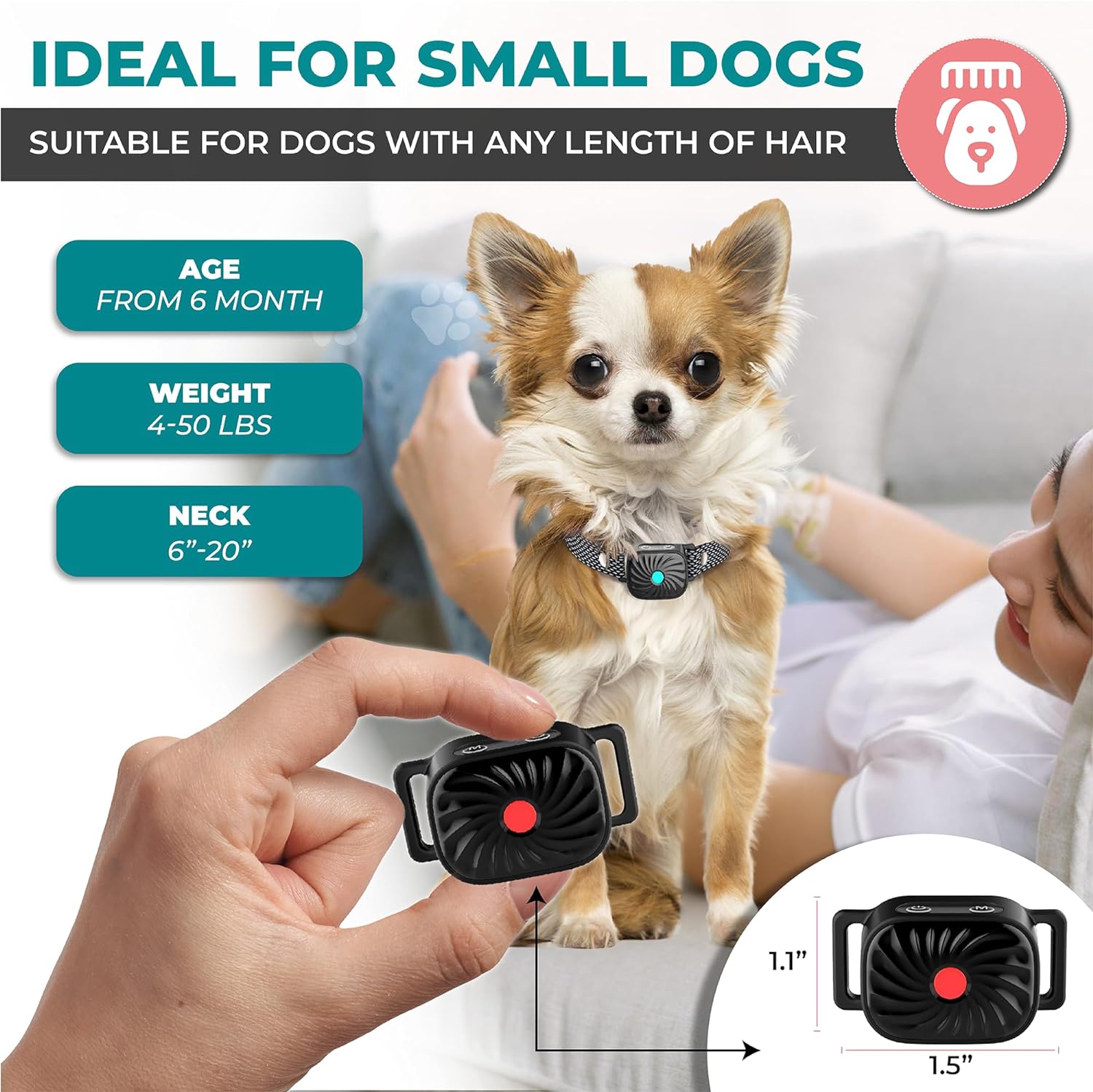 Anti-blaf Halsband voor Kleine Honden met Trillingen en Geluid | Verstelbaar 15-50 cm | Waterdicht IP87 | Hondentraining Oplossing | Sansoti