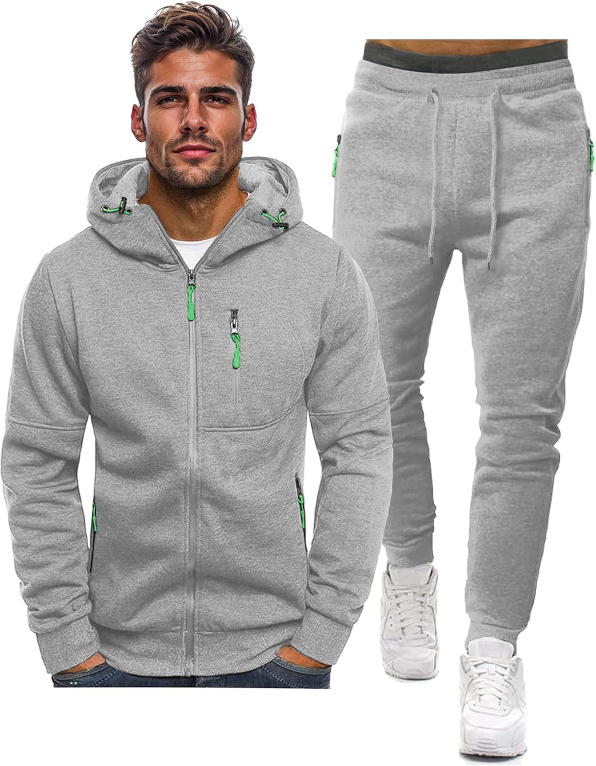 Heren Trainingspak Set met Pullover en Broek Elastisch Ademend Sportkleding Loungewear Zwart Grijs Comfort | Sansoti