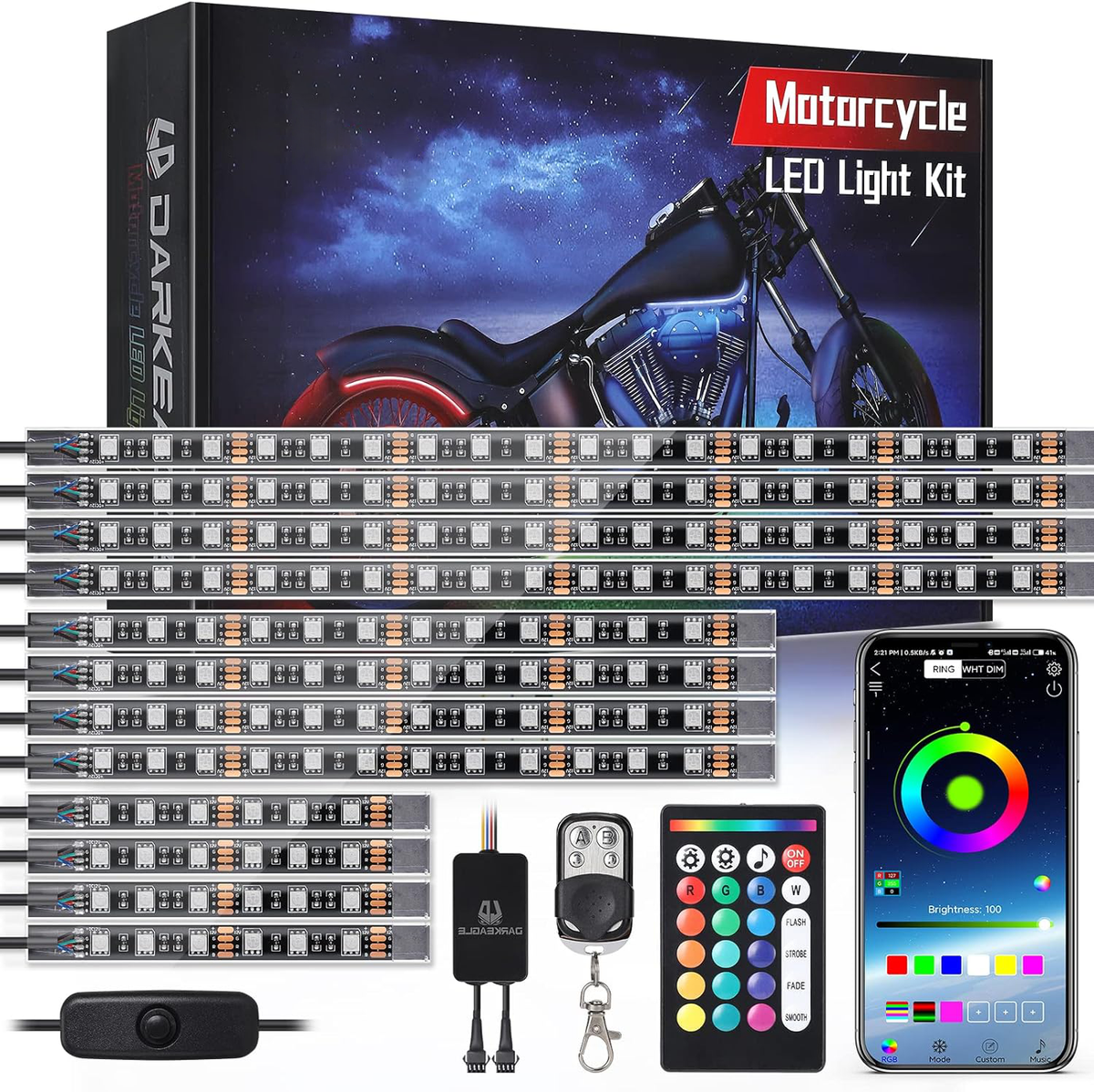 RGB LED-Stripset Motor 12-delig met Rem Richtingaanwijzer Verlichting Bluetooth App Motorfiets Sfeerverlichting | Sansoti