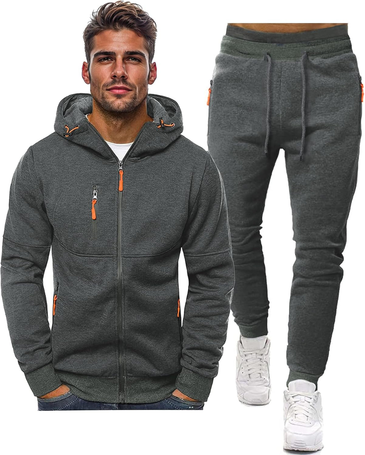 Heren Trainingspak Set met Pullover en Broek Elastisch Ademend Sportkleding Loungewear Zwart Grijs Comfort | Sansoti