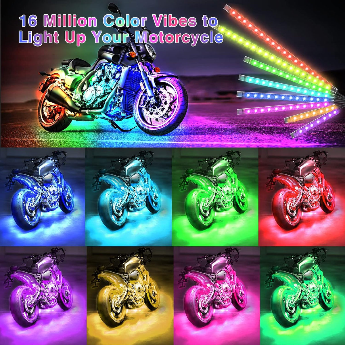 RGB LED-Stripset Motor 12-delig met Rem Richtingaanwijzer Verlichting Bluetooth App Motorfiets Sfeerverlichting | Sansoti