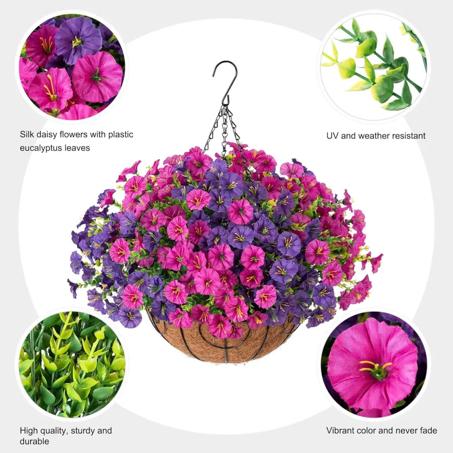 Fleurs artificielles suspendues dans un panier en osier, en soie et plastique, résistantes aux UV, pour décoration intérieure et extérieure, jardin ou balcon | Sansoti